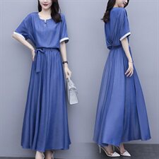 2023女装夏装套装时尚时尚大码宽松显瘦束腰中长款百褶裙两件套潮，商品下架区，芷墨服饰