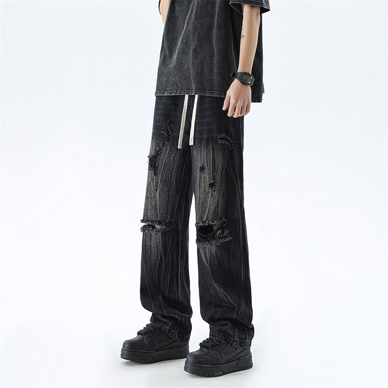 B221美式ins高街暗黑小众微喇破洞牛仔裤LK24184-P65控88,男装牛仔裤,电商B221