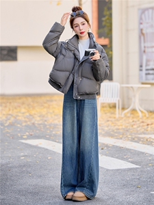 2025新款冬季牛仔拼接立领短款羽绒服外套图片