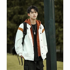 2023港风文艺连帽假两件外套男秋季宽松外套，男装夹克，星座716-3