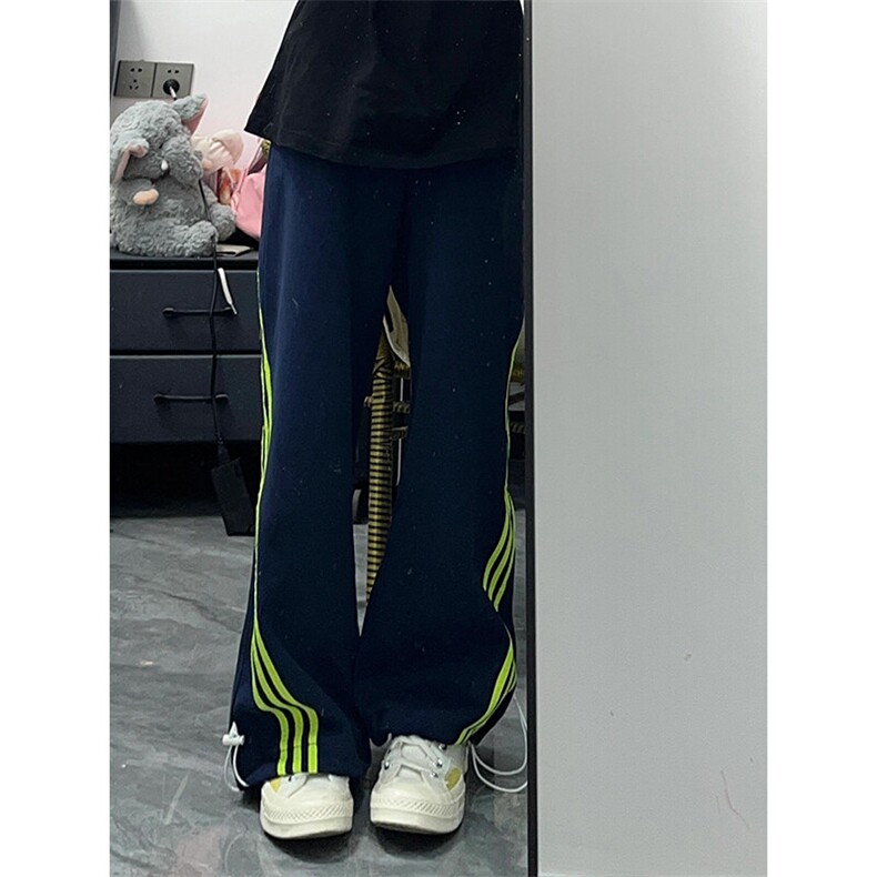 美式复古高腰三条杠运动裤潮牌复古条纹撞色休闲裤KZ09特P45,女装休闲裤,星座908-1