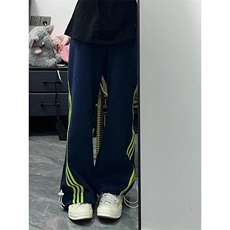 美式复古高腰三条杠运动裤潮牌复古条纹撞色休闲裤KZ09特P45，女装休闲裤，星座908-1