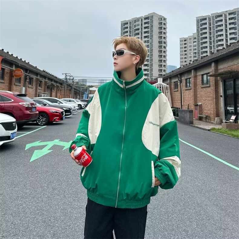 拼接撞色外套男春秋季街头美式潮牌痞帅嘻哈机车风衣运动夹克,男装夹克,星座716-3