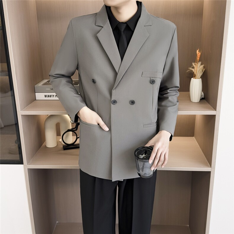 春季男士网红双排扣西装外套高级感修身西服伴郎婚礼服时尚上衣,男装西服套装,星座410-6（原星座1304-1）