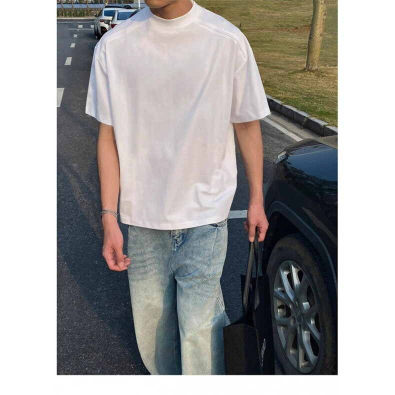 索罗娜凉感面料落肩小领口cleanfit短袖T恤男boxy版型上衣 T002图片