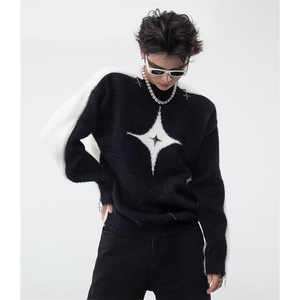 秋冬新款撞色镂空星星设计辣妹露肩毛衣男软糯水貂毛上CM132-P70图片