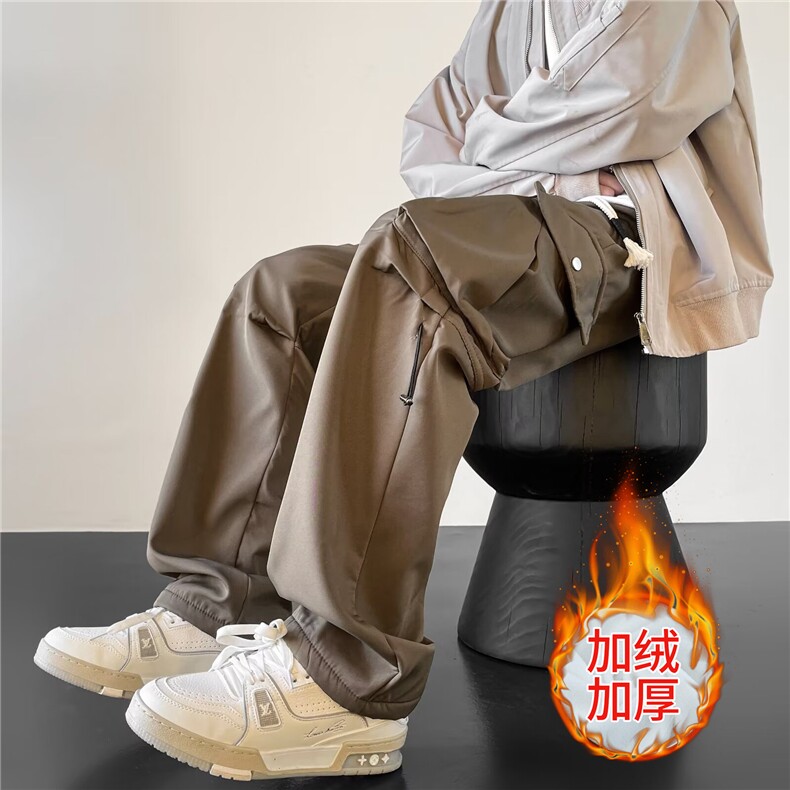 加绒加厚冬款男工装裤大口袋抽绳长裤冲锋裤H066P40加绒P45,男装休闲裤,星座1013-1