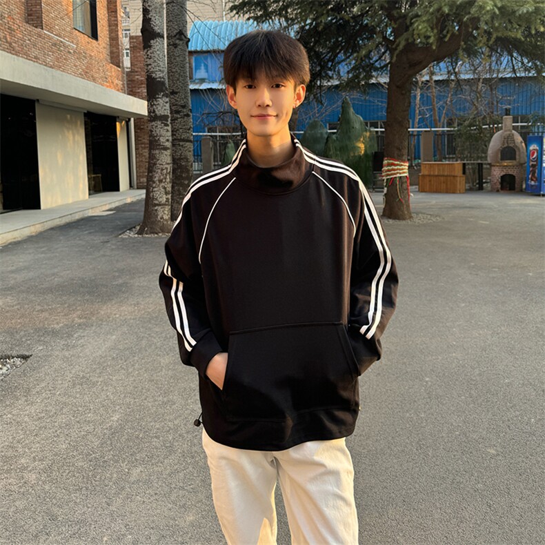 抖音得物高品质二开25秋冬美式高街重磅结构织带高领立领卫衣W66,男装卫衣,电商A486