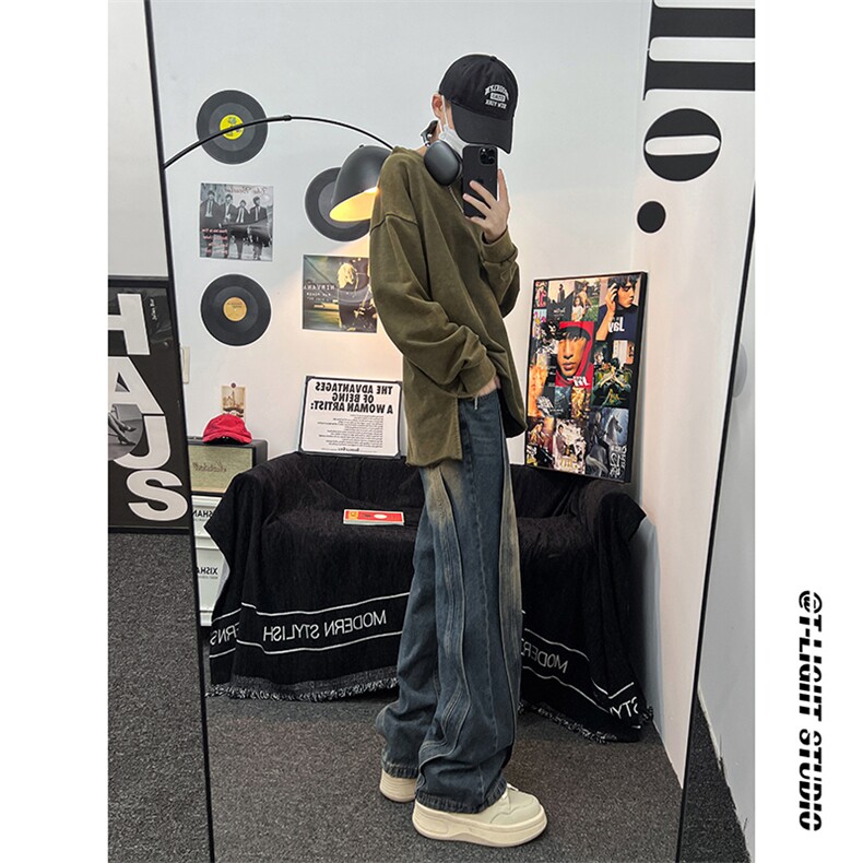 B221美式ins高街暗黑小众宽松牛仔裤LK23134-P65控88,男装牛仔裤,电商B221