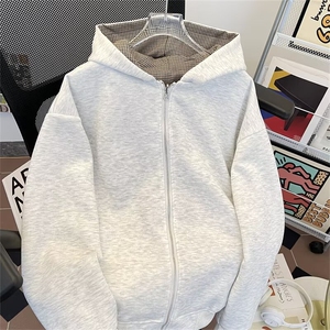 1506-1/WY1891/P59新款卫衣港风宽松简约连帽卫衣开衫男女同款图片