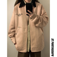 麂皮刺绣撞色翻领小外套男女同款中性夹克JK002-P75控价108，男装夹克，电商A132（原电商B245）