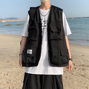 工装夹克背心男潮牌新款机能风薄款马甲ins宽松坎肩上衣 W888-P40图片