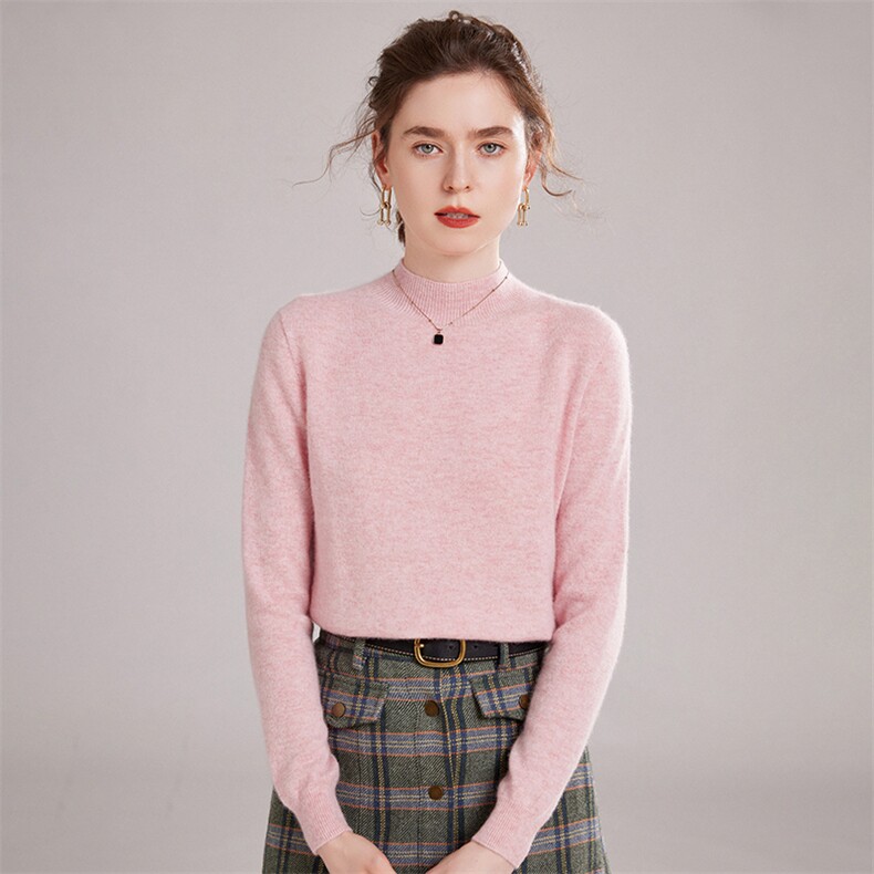 秋冬季新款舒适时尚百搭一线成衣平面半高领羊绒衫，女装羊绒衫，雅之冉羊绒