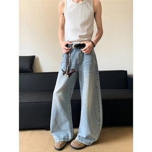 美式复古水洗浅色弯刀牛仔裤男女潮百搭显瘦休闲裤 NZK6090-p48图片
