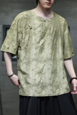 2025夏季新款风男汉服盘扣新中式唐装天丝竹叶衬衫C131-P75，男装衬衫，电商B277(原6028)
