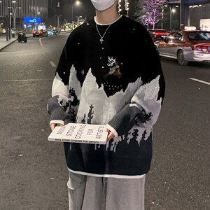 新款学院风圣诞宽松百搭长袖毛衣冬季圆领套头上衣针织衫M481-P42图片
