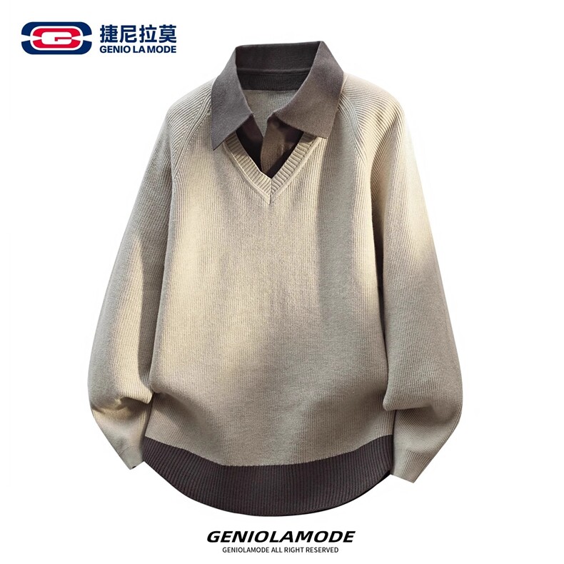 [005]假两件拼接男毛衣打底针织衫翻领内搭polo衫A079-M216-P56,男装T恤,电商A079