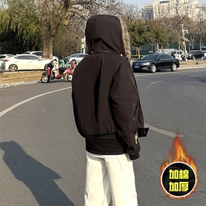 现货高品质美式高街重磅刺绣座山雕大毛毛领棉衣男女加厚棉服外套图片