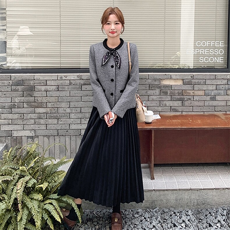 现货小香风套装女5新款今年流行减龄漂亮时尚洋气百褶半裙套装,女装套装/套裙,韩蔻秀