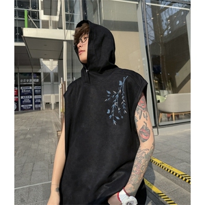 麂皮绒连帽背心坎肩男T恤美式港风JLB442-P30控48图片