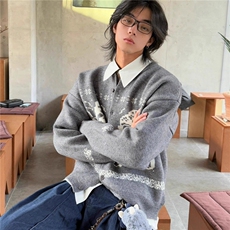 美式复古费尔岛立领开衫毛衣男女街头休闲毛衣秋冬季情侣外套潮牌，男装针织衫/毛衣，星座506A