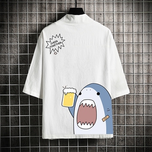 HF59137-P40风汉服男开衫外套七分袖道袍 网格挂拍图片