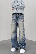 美式3D打印神牛cleanfit直筒宽松泼墨印花显高做旧牛仔，男装休闲裤，星座218-1（原230）