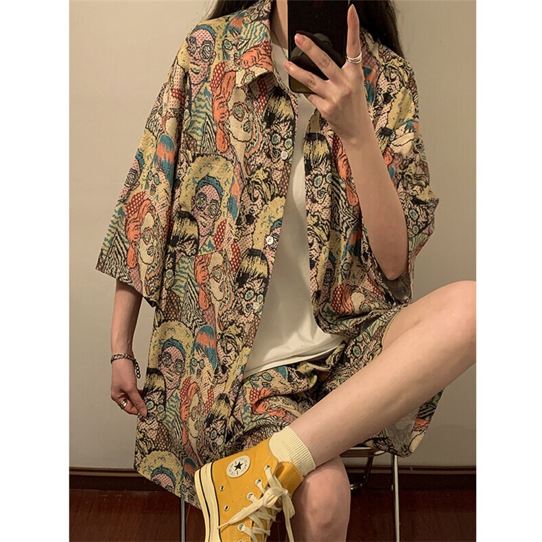 夏季海边沙滩男女同款休闲套装潮牌宽松大码XZ102B-1-TZ2560P55，男装休闲套装，星座102B-1