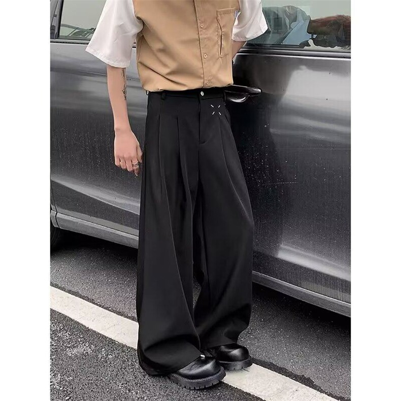 黑色西裤男春秋季新款美式高街宽松直垂感筒阔腿休闲长裤子HR46,男装西裤,星座601-1
