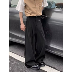 黑色西裤男春秋季新款美式高街宽松直垂感筒阔腿休闲长裤子HR46，男装西裤，星座601-1
