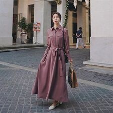 现货2021春秋季新款香芋紫简约连衣裙长裙225-F16-P105控158，女装连衣裙，浙宝225