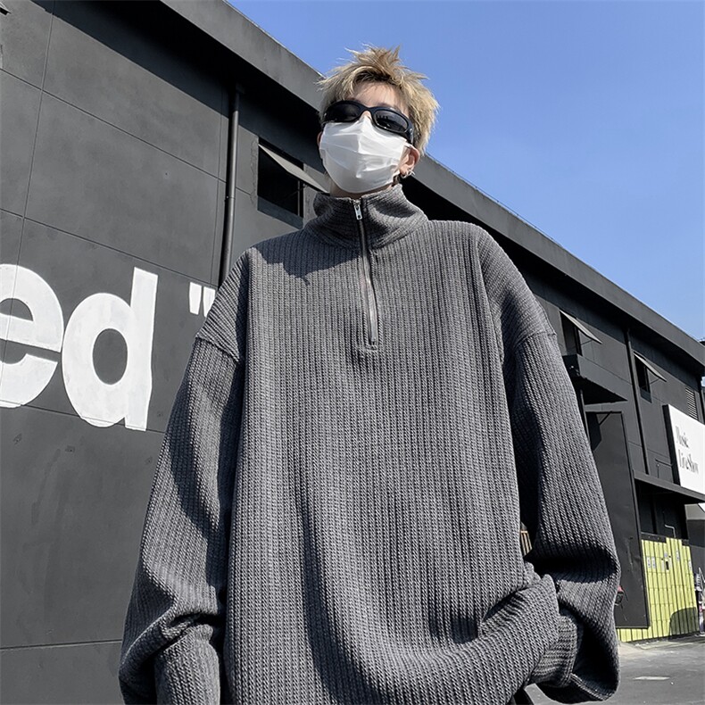 高街潮牌针织衫宽松线衣秋冬新款日系复古半拉链毛衣男 M1603-P45图片