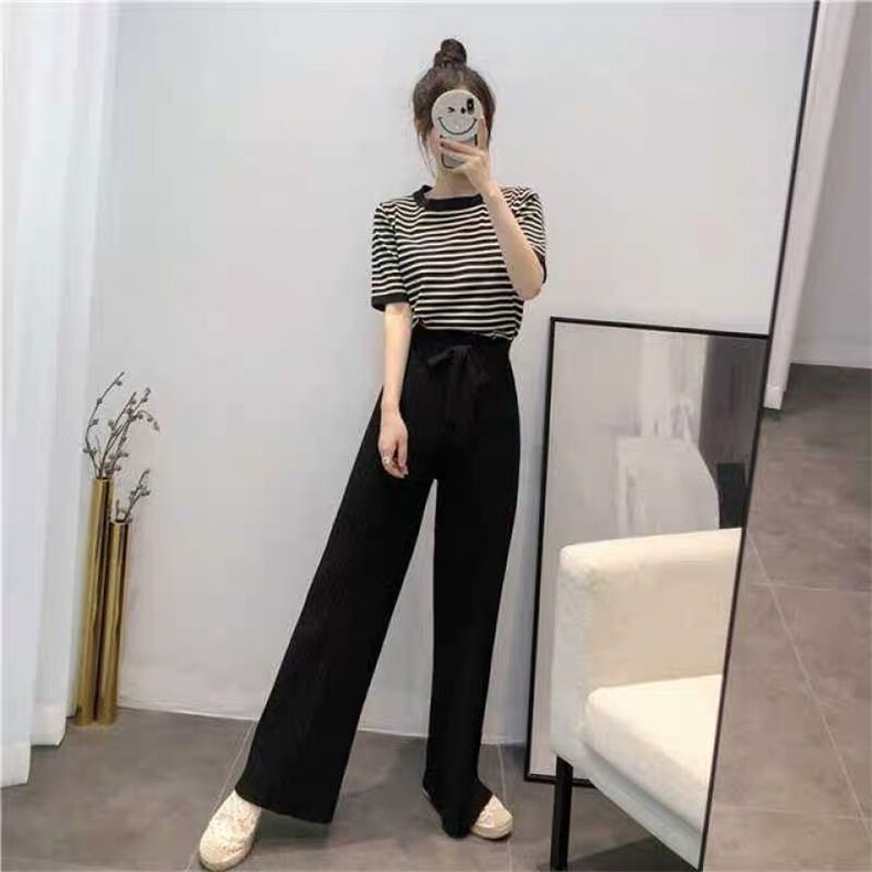 网红针织衫2022秋季很仙的套装女韩版加高腰阔腿裤显瘦两件套装女,女装套装/套裙,潮品会