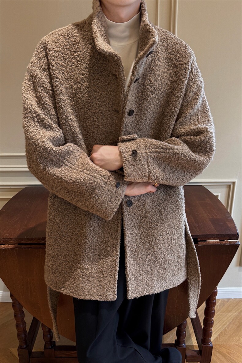 雪花呢羊羔毛呢子外套男秋冬季中长款立领大衣XZ514-2-2234-P100,男装毛呢大衣,星座514-2(原B239)