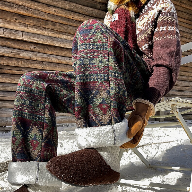 8XL-M羊羔绒裤子男冬季加绒加厚民族风重磅针织棉裤大码KZ023P78，男装民族服装，电商B312