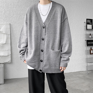 8XL-M大码V领开衫毛衣外套男日系复古宽松慵懒风针织衫KS002p55图片