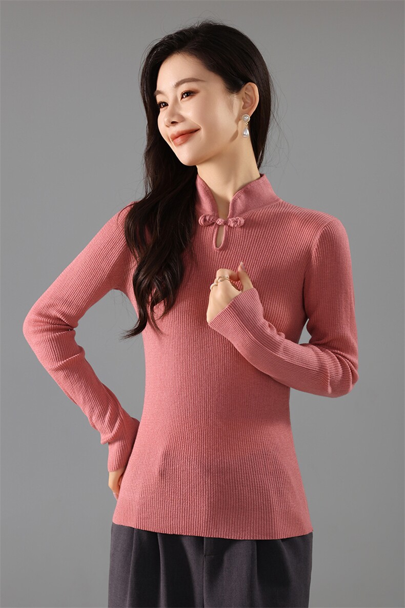 优雅女士秋季新款修身显瘦中式盘扣针织衫,针织衫/毛衣,奢优羊绒