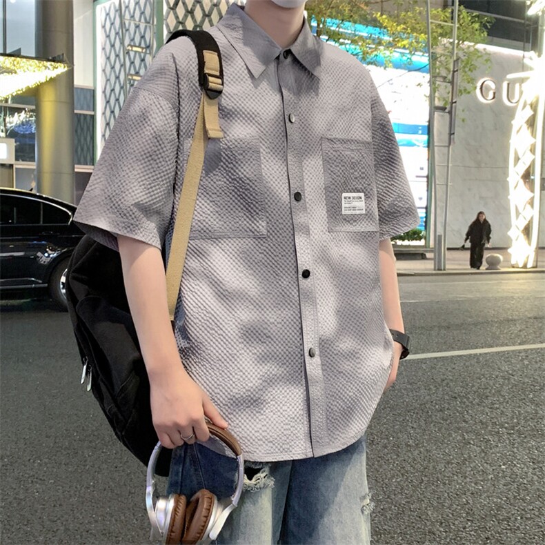 五分袖衬衫夏季新款短袖衬衣宽松休闲韩版外套半袖A436-T15-P45,男装衬衫,电商A436
