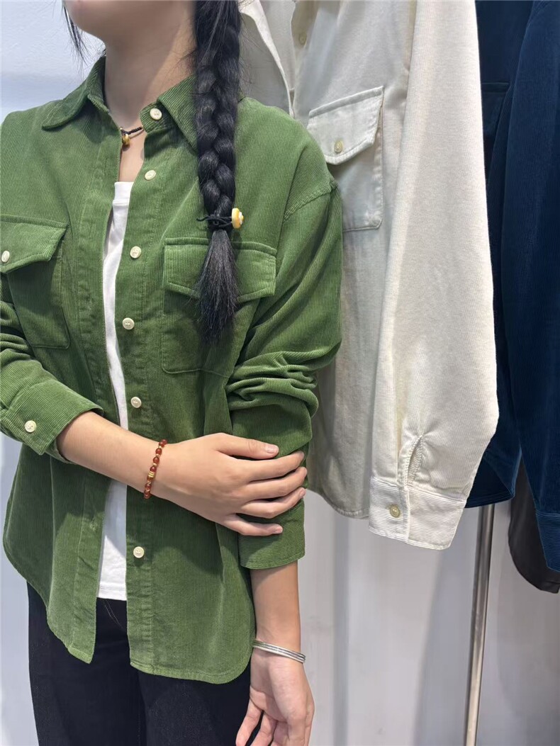 2025年秋季常规休闲灯芯绒衬衣时尚百搭休闲,女装衬衫,湘姗