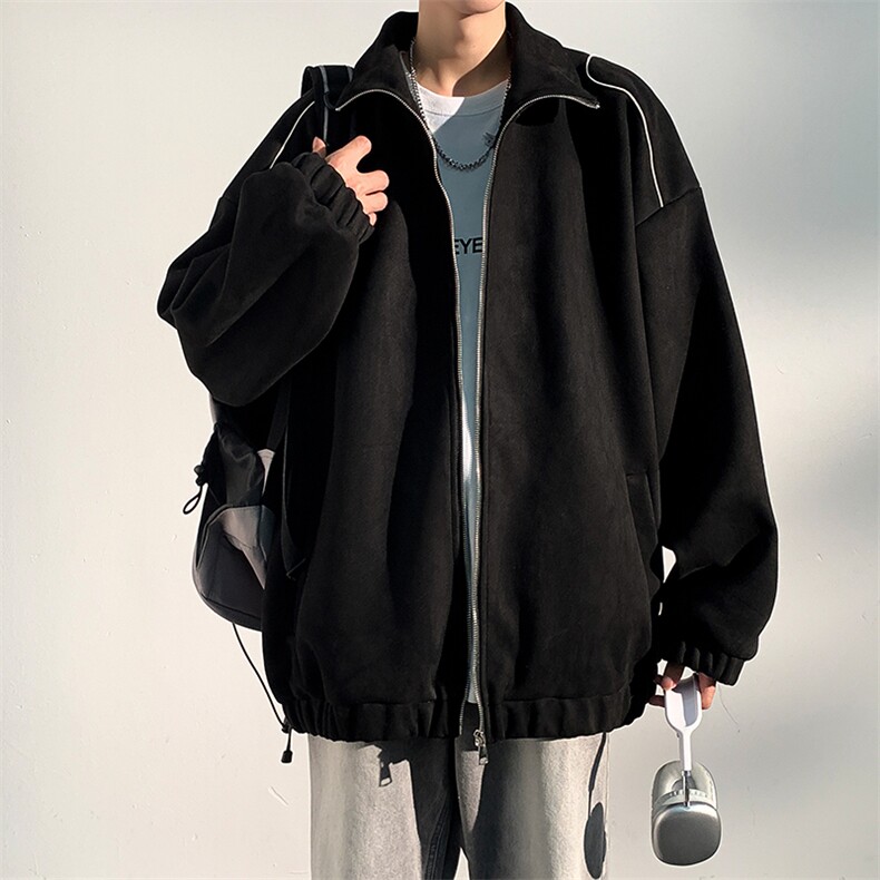 J6613P68光影墙抖音高品质麂皮绒反光条拼接休闲秋季新款外套,男装夹克,电商A026-1