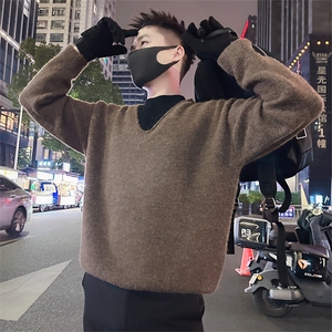 LV299/P98控138冬季慵懒风假两件V字领休闲套头毛衣男咖色首1图片