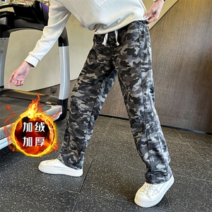 秋冬迷彩加绒牛仔裤 男士直筒拼接弯刀裤加绒长裤潮901N43加绒P68图片