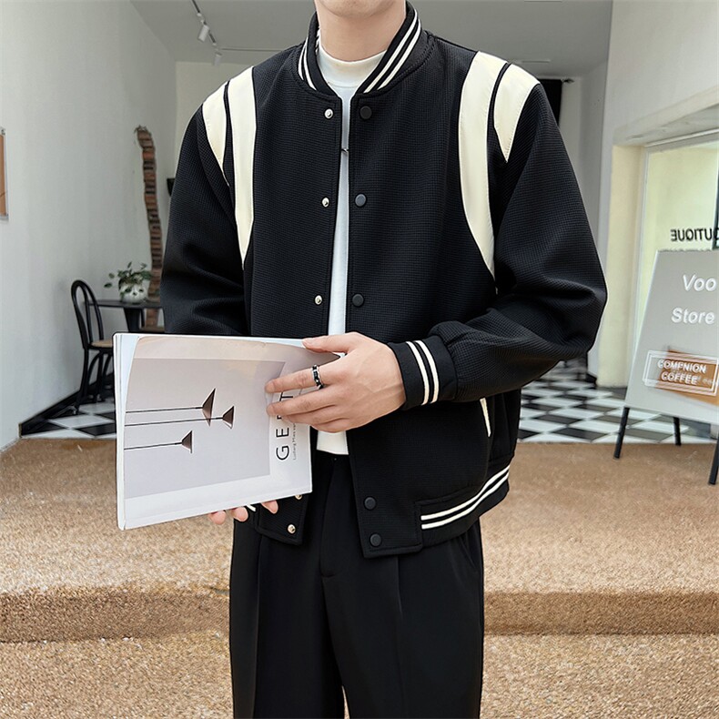 社会小伙春秋季撞色棒球服长袖个性夹克外套上衣男JK111-P100,男装夹克,电商A413