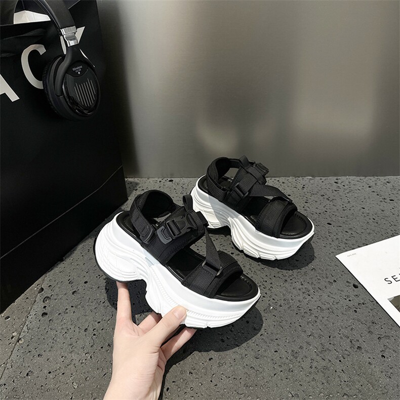 2024夏季厚底休闲凉鞋女小个子增高老爹鞋松糕底魔术贴露趾鞋,女鞋凉鞋,电商A223