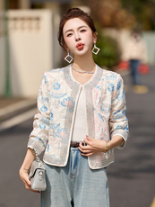 2026年开春季新款重工高级感蓝色刺绣提花新中式短款小外套女，女装短外套，艾仟回(原伊仟回)