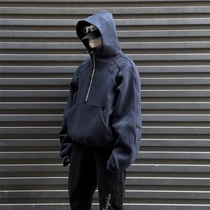 抖音得物二开 美式重磅宽松结构拉链设计防风高领连帽卫衣外套W76图片