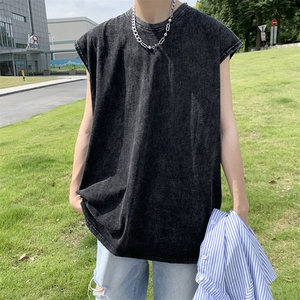 夏季ins潮流运动坎肩无袖体恤宽松休闲水洗做旧背心男 T1247-P32图片