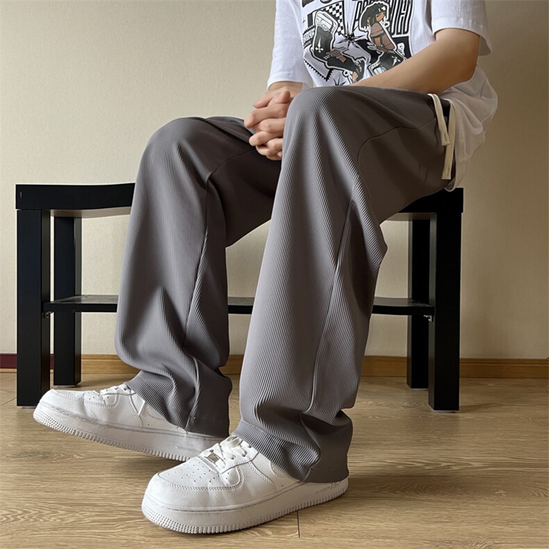 K02039-P68控129夏季冰丝大码垂感直筒拖地休闲长裤M-6XL,男装休闲裤,星座109