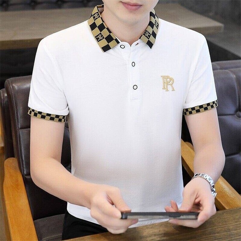 84055-P35男士翻领短袖T恤POLO衫字母刺绣简约修身商务休闲体恤,男装Polo衫,电商D310B-1
