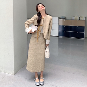 2025秋季新中式轻国风套装女洋气小香风盘扣外套高腰半身裙两件套图片